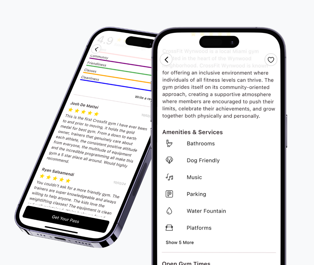 MoreGyms page on the app